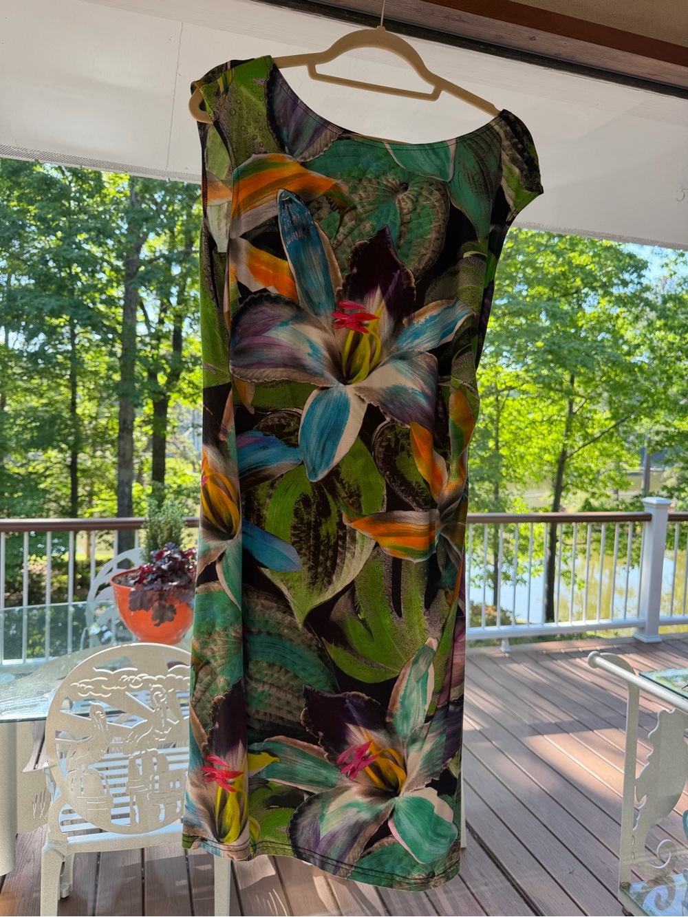 Tropical Floral Midi Dress in Green and Blue